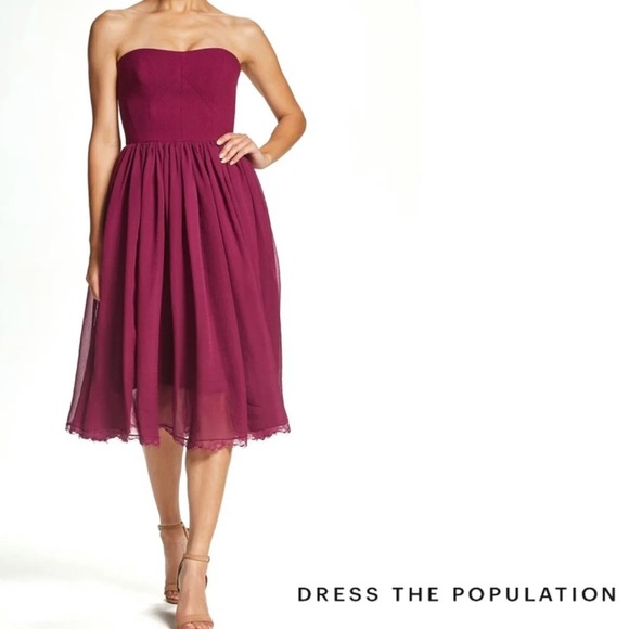 Dress the Population Dresses & Skirts - Dress the Population Strapless Chiffon Dress NWT